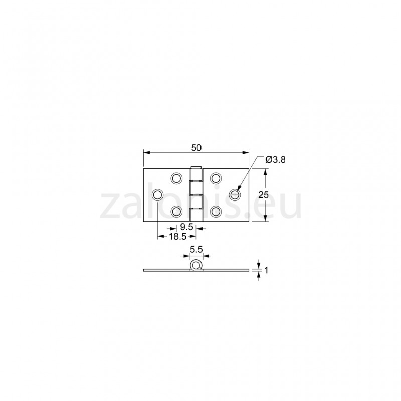 LONG HORIZONTAL STEEL HINGE 25x50